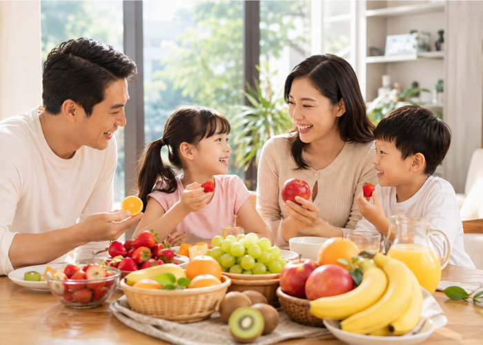 Gia đình sử dụng trái cây healthy hàng ngày