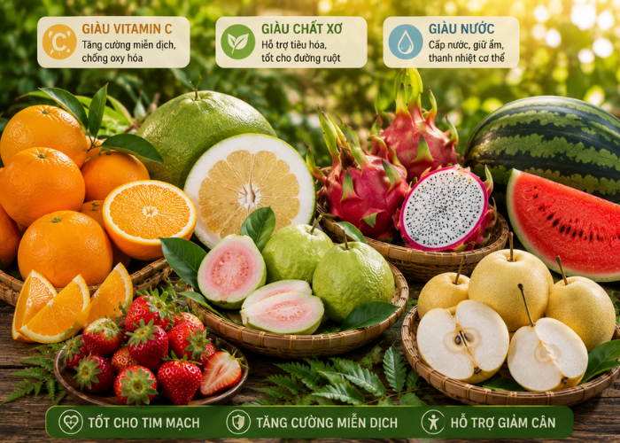 Trái cây theo mùa giàu vitamin C chất xơ và nước