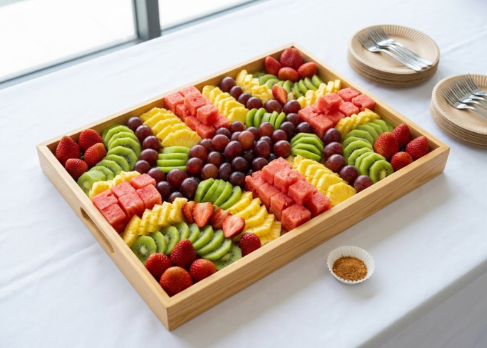 khay hoa quả gọt sẵn dùng trong tiệc trà teabreak