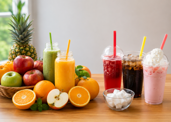 So sánh trái cây tươi và nước ép chứa nhiều đường
